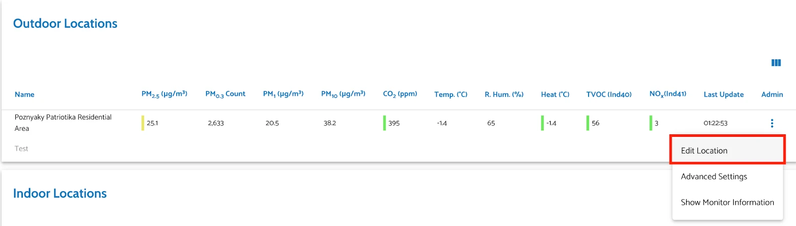 Edit Location menu item in location’s actions column